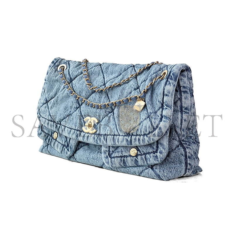 ch**el blue washed De*1m maxi flap bag as5727 (45*26.5*9.5cm)